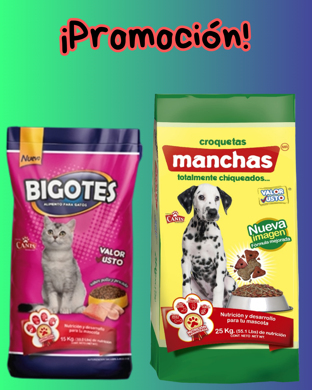 Combo Manchas 25 Kg + Bigotes 15 Kg